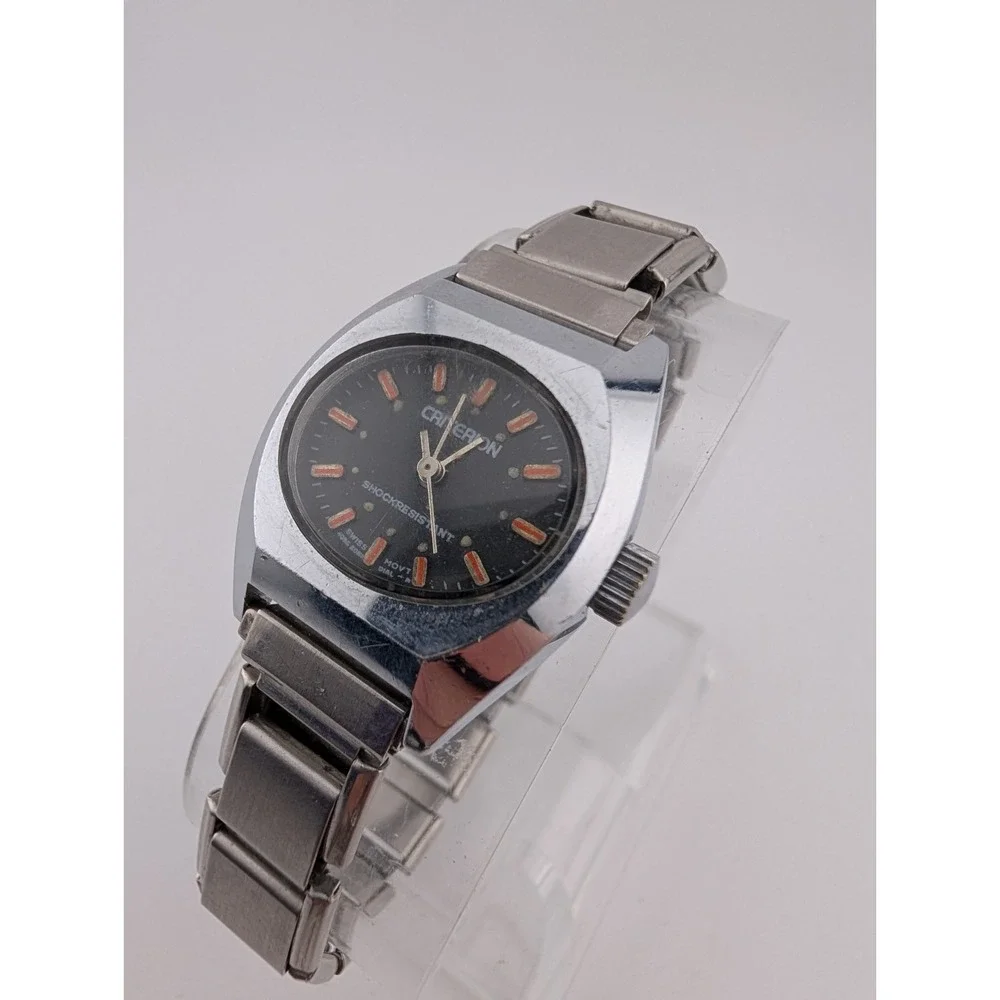 Vintage Criterion Swiss Watch Women 26mm‎ Case Silver Stretch Band- New Battery
